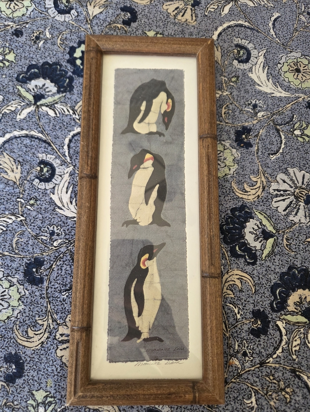 Framed Penguin Trio Art Print - Neutral Wood Frame